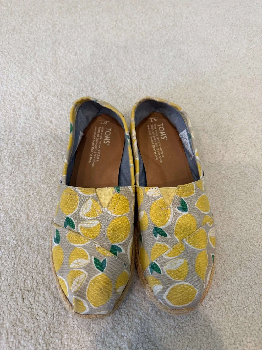TOMS Yellow Lemon Print Espadrille Slip-Ons
